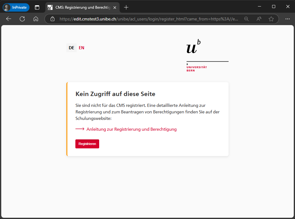 Fenster Registrierung Campus-Account im ZMS5