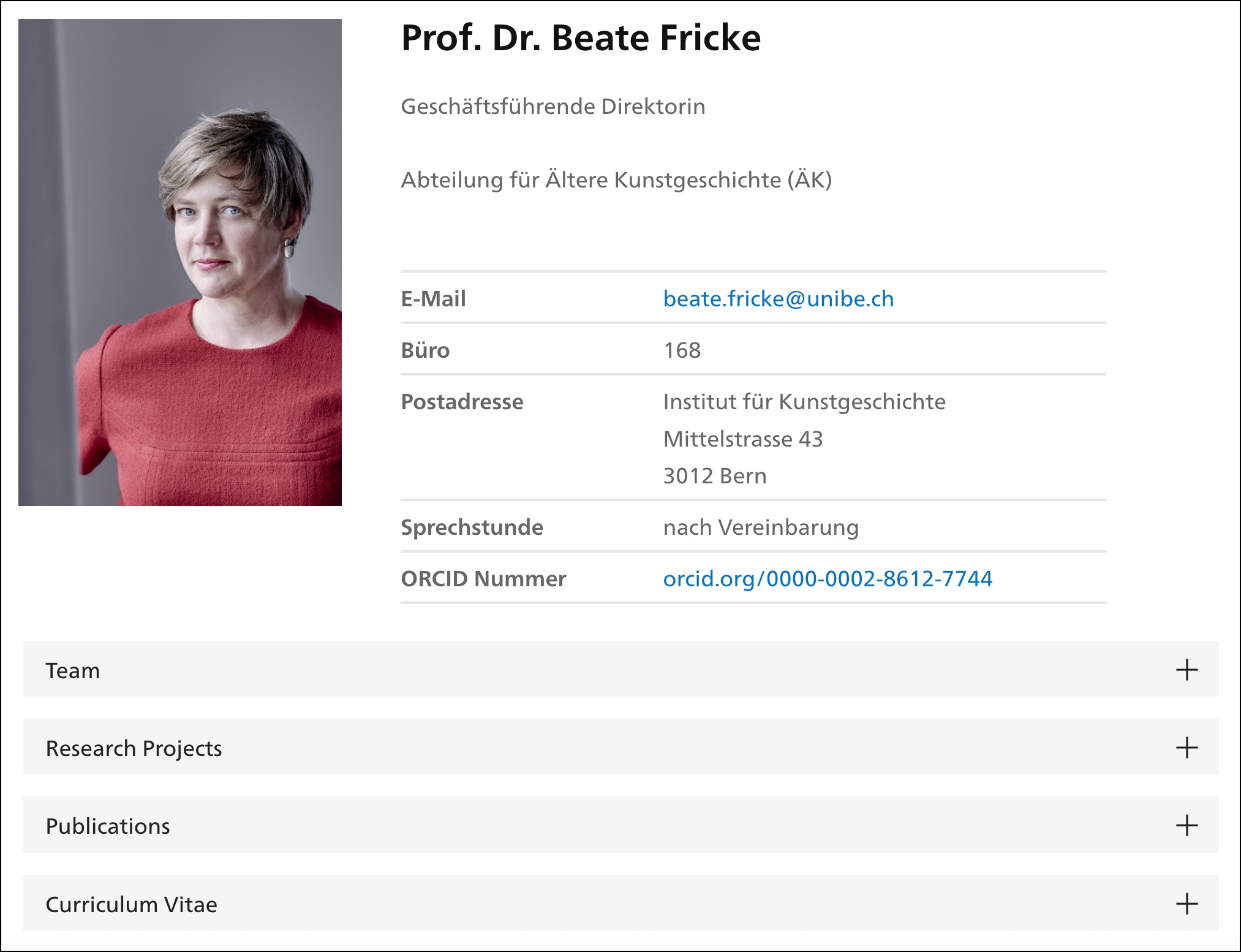 Beispiel eines Personenobjekts auf der Live-Seite