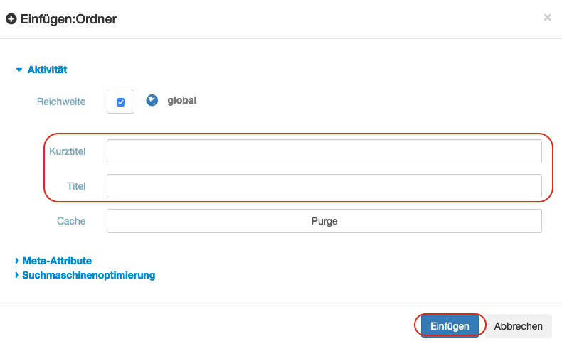 Optionen eines Ordners
