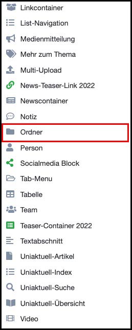 Ordner aus dem Drop-Down-Menü einfügen