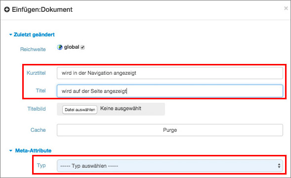 Optionen eines Dokuments