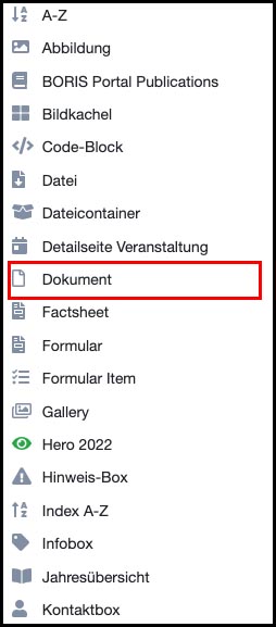 Dokument aus dem Drop-down Menü einfügen