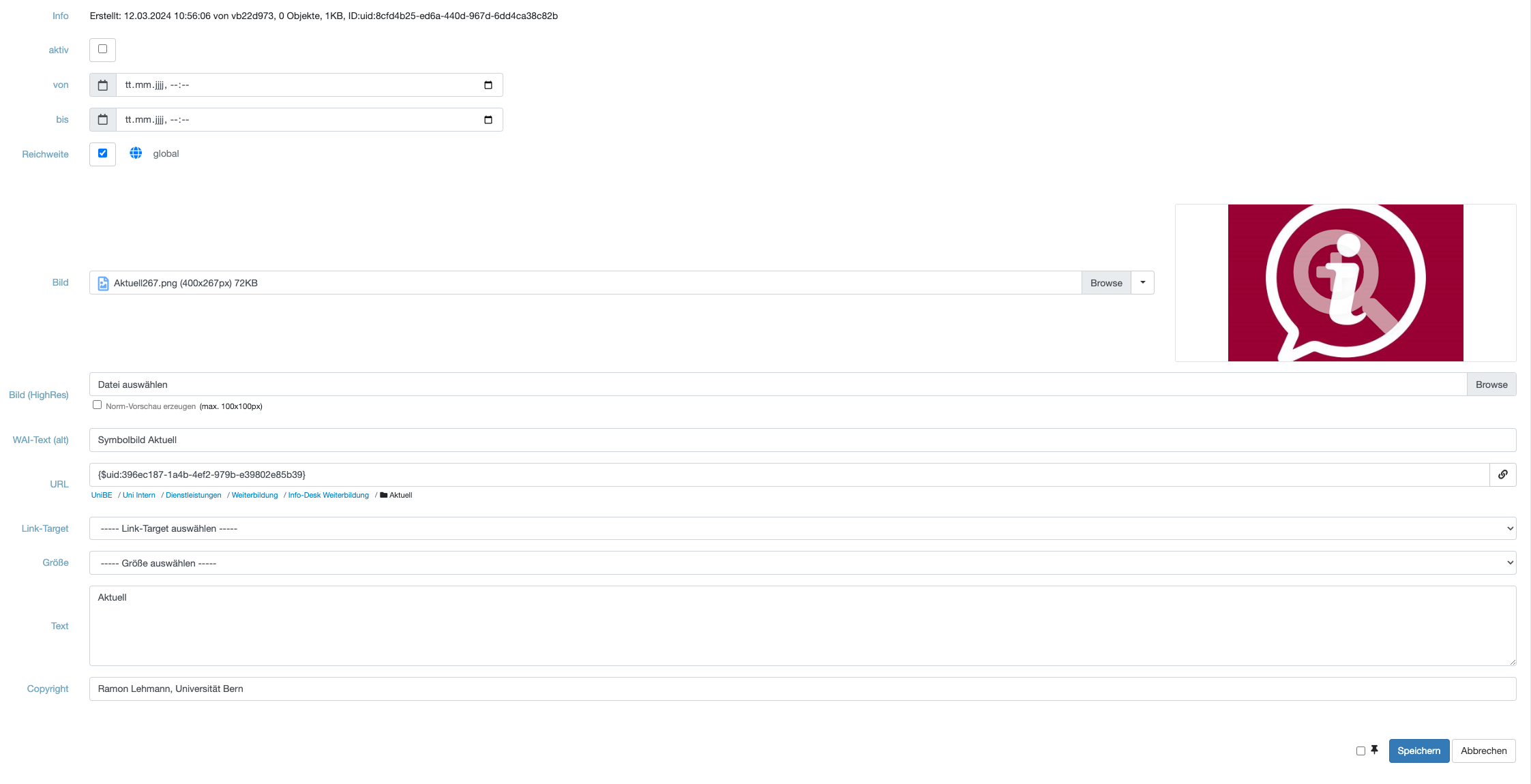 Screenshot WAI-Text, Bildlegende und Copyright