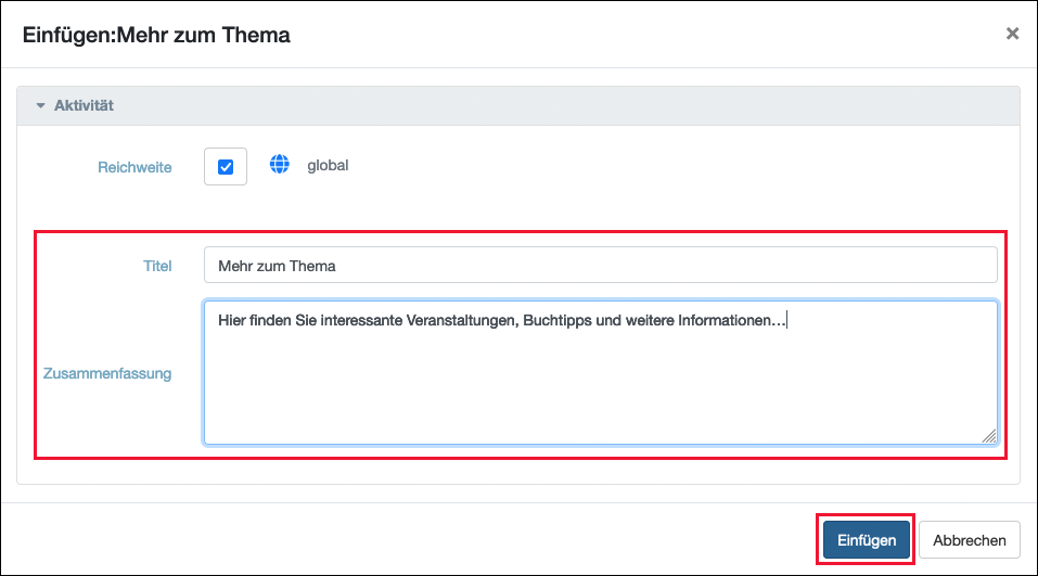 Geben Sie einen Titel und eine kurze Beschreibung für die Mehr zum Thema Box