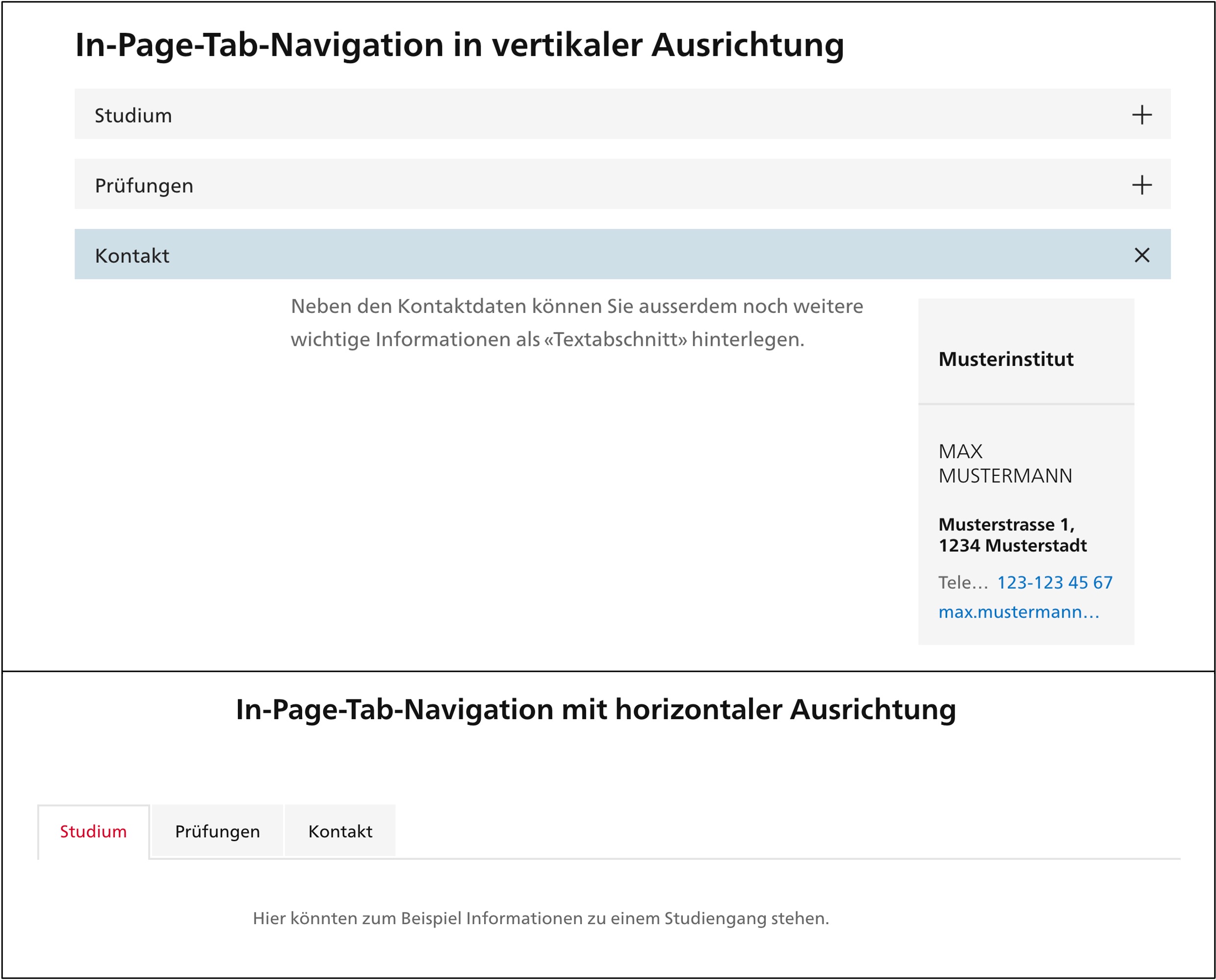 Beispiele für ein vertikales und horizontales Tab-Menu