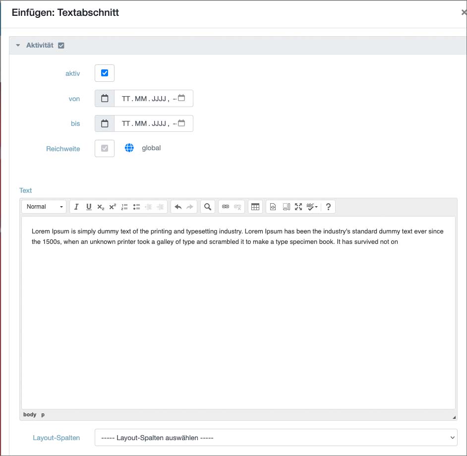Textabschnitt einfügen