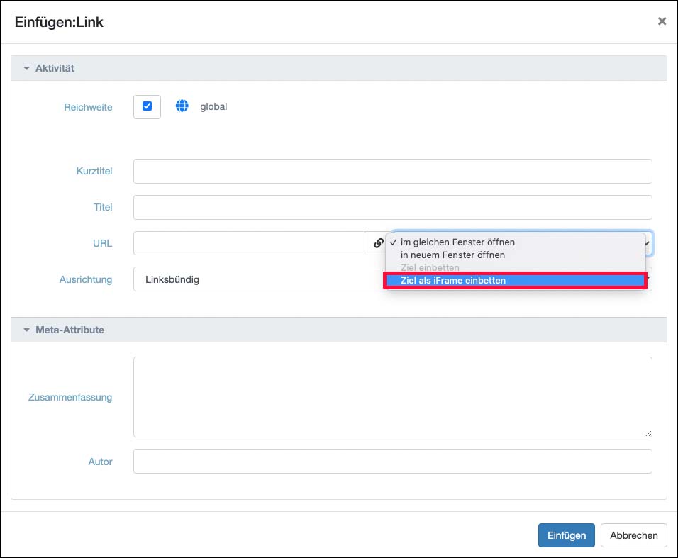 Optionen iFrame