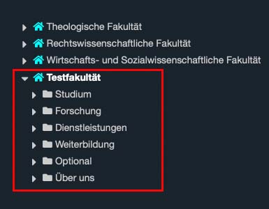 Hauptnavigation einer Fakultät in der Sitemap