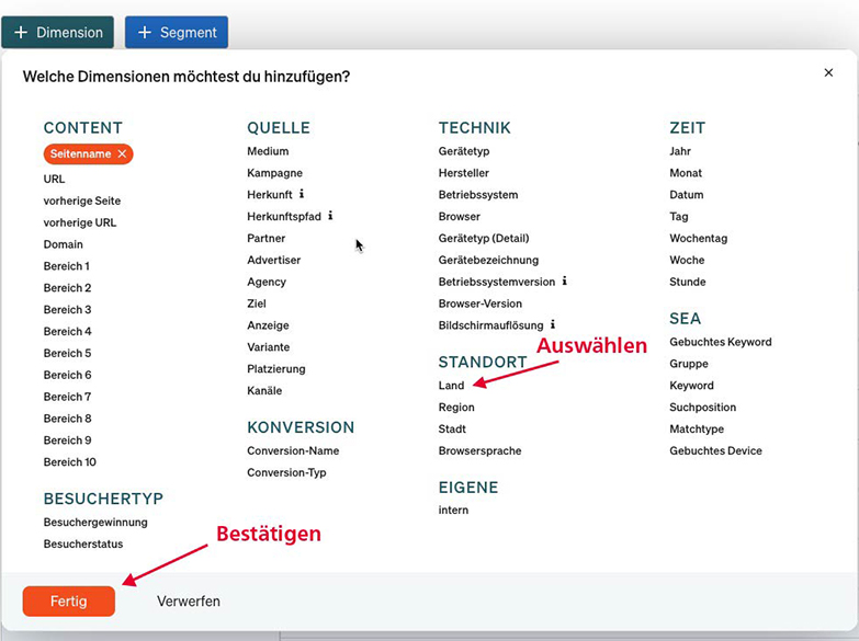 Hinzufügen eines Segments zu einem Bericht