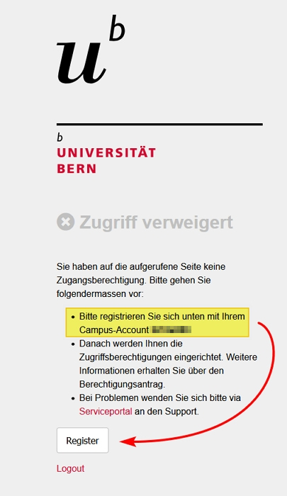 Fenster Registrierung Campus-Account im ZMS5