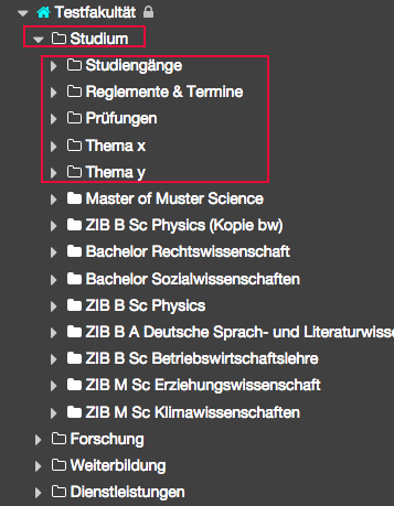 Linke Navigation in der Sitemap