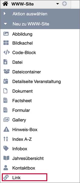 Wählen Sie aus dem Dropdown Menü den Link