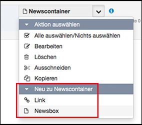 Newscontainer Newsbox hinzufügen