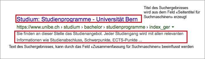 Beeinflussung des Suchergebnisses durch Nutzung der Felder